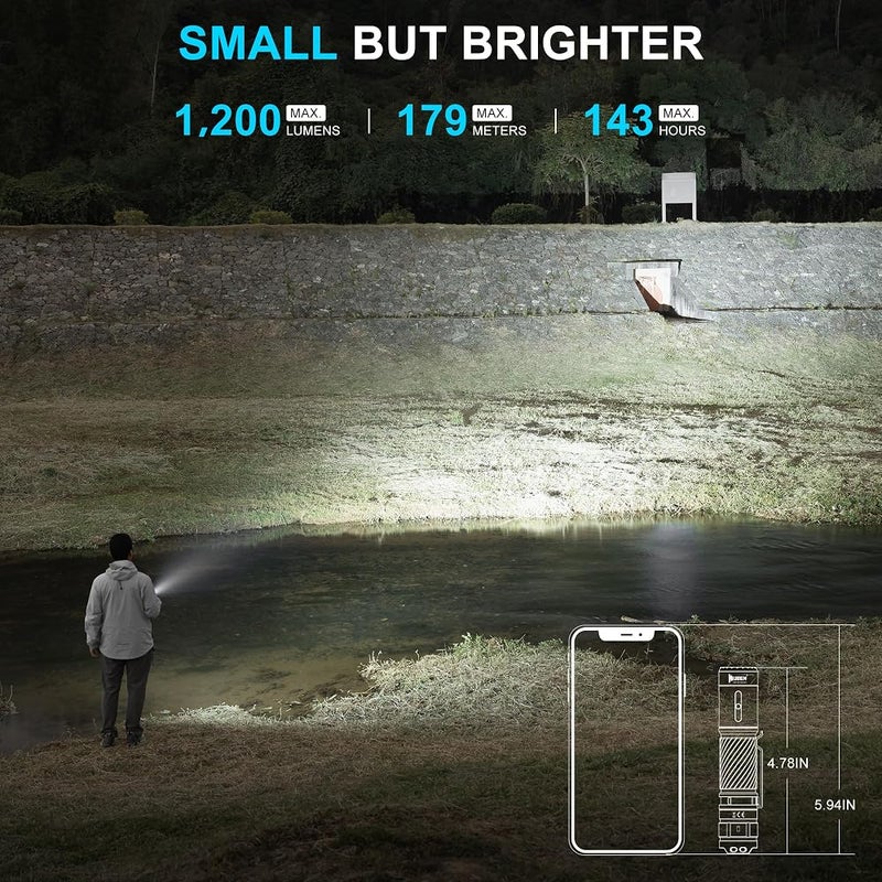 WUBEN C3 Torch Light 1200 Lumen led Rechargeable Flashlights 6 Modes Powerful Torch Super Bright, IP68 Water Resistant, Best for Camping, Outdoor, Emergency, Everyday Carry, Tool Gifts for Men (Khaki) - Image 2