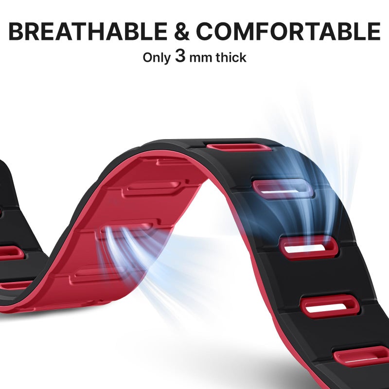 Bandletic أحزمة مغناطيسية قابلة للعكس من Bandletic متوافقة مع أحزمة ساعة آبل 49mm/46mm/45mm/44mm/42mm(3/2/1) للرجال، سيليكون مريح مغناطيس قوي لسلسلة iWatch 11 10 Ultra SE3 9 8 7 6 5 4، أسود أحمر - Image 5