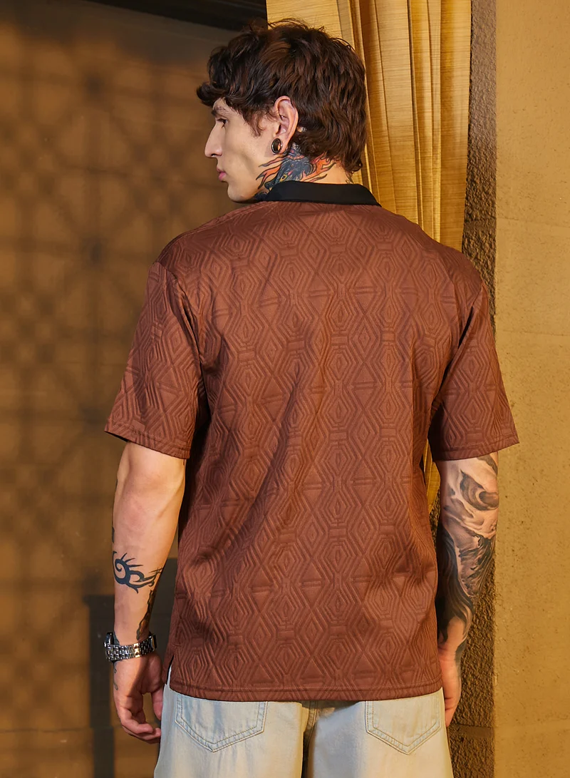Campus Sutra Men's Chocolate Brown & Onyx Black Triad Contrast Polo T-Shirt