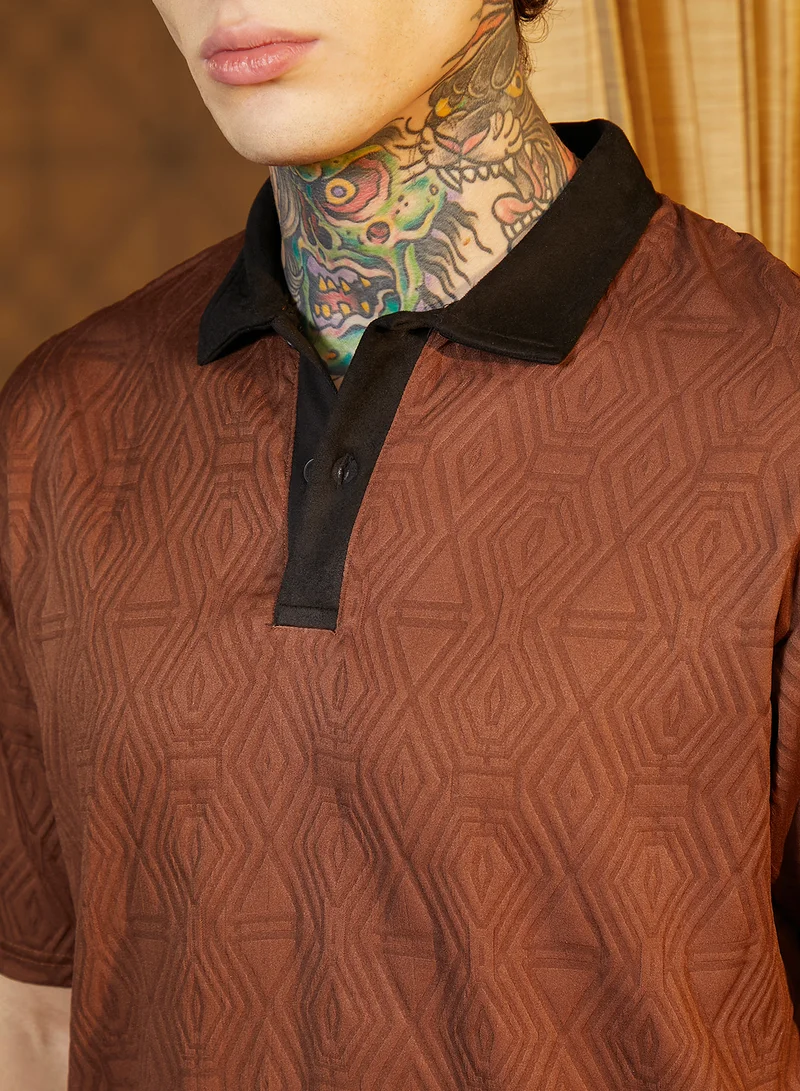 Campus Sutra Men's Chocolate Brown & Onyx Black Triad Contrast Polo T-Shirt