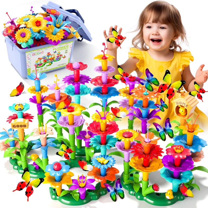 Doloowee 184Pcs Flower Garden Building Toys for Girls 3 4 5 6 7 Year Old, Upgrade DIY Building Stacking Toys, STEM Preschool Educational Toddler Toys Brain Development Kindergarten Kids Toy - Image 1