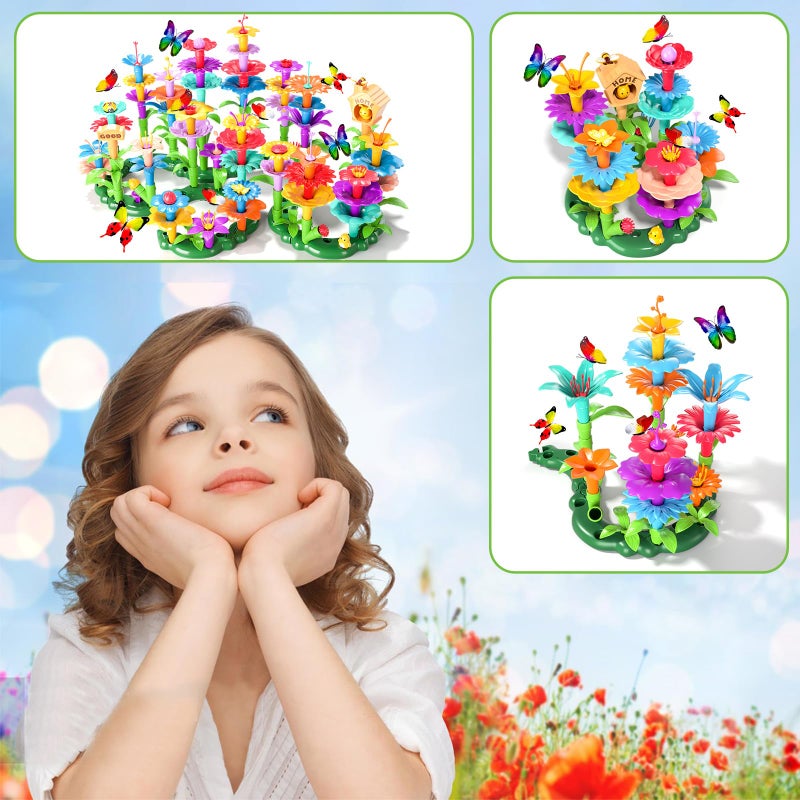 Doloowee 184Pcs Flower Garden Building Toys for Girls 3 4 5 6 7 Year Old, Upgrade DIY Building Stacking Toys, STEM Preschool Educational Toddler Toys Brain Development Kindergarten Kids Toy - Image 4