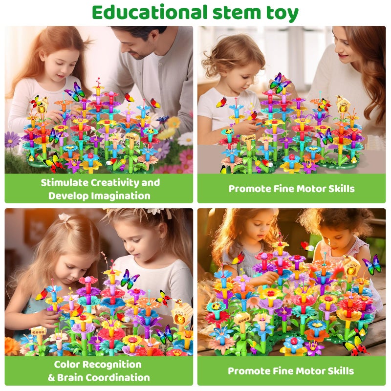 Doloowee 184Pcs Flower Garden Building Toys for Girls 3 4 5 6 7 Year Old, Upgrade DIY Building Stacking Toys, STEM Preschool Educational Toddler Toys Brain Development Kindergarten Kids Toy - Image 3