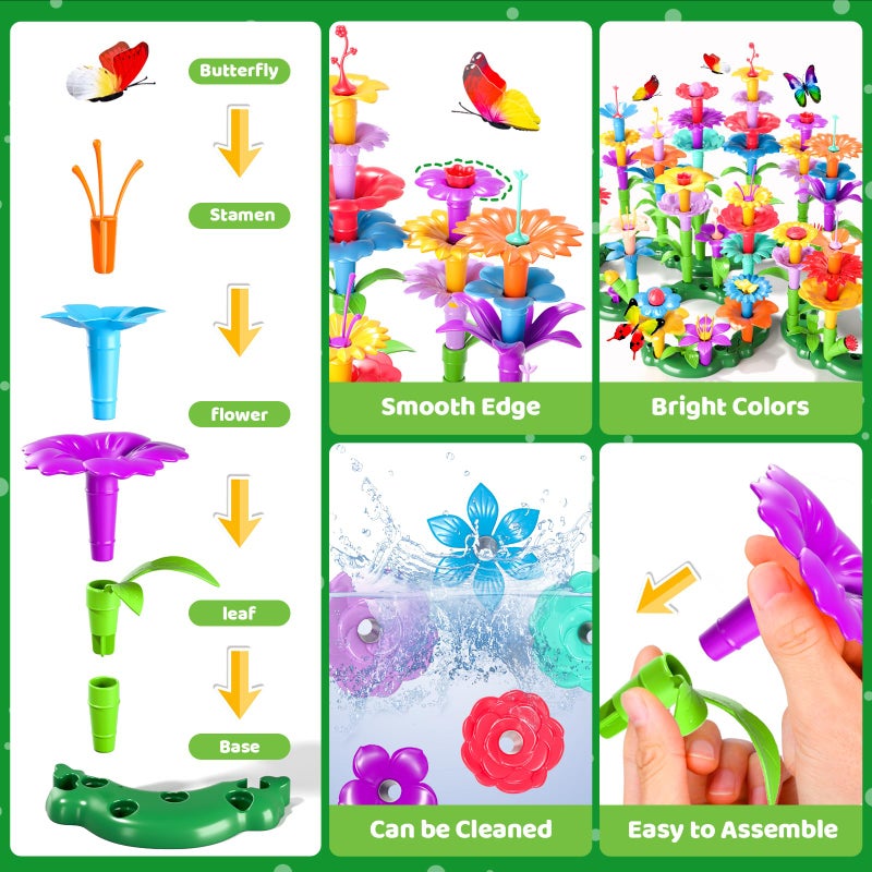 Doloowee 184Pcs Flower Garden Building Toys for Girls 3 4 5 6 7 Year Old, Upgrade DIY Building Stacking Toys, STEM Preschool Educational Toddler Toys Brain Development Kindergarten Kids Toy - Image 2
