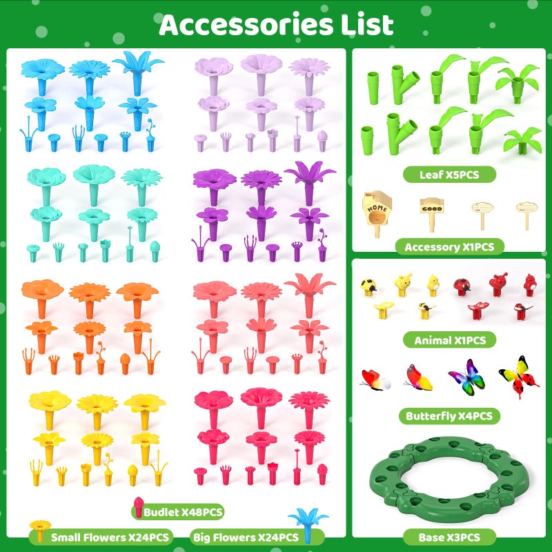 Doloowee 184Pcs Flower Garden Building Toys for Girls 3 4 5 6 7 Year Old, Upgrade DIY Building Stacking Toys, STEM Preschool Educational Toddler Toys Brain Development Kindergarten Kids Toy - Image 5