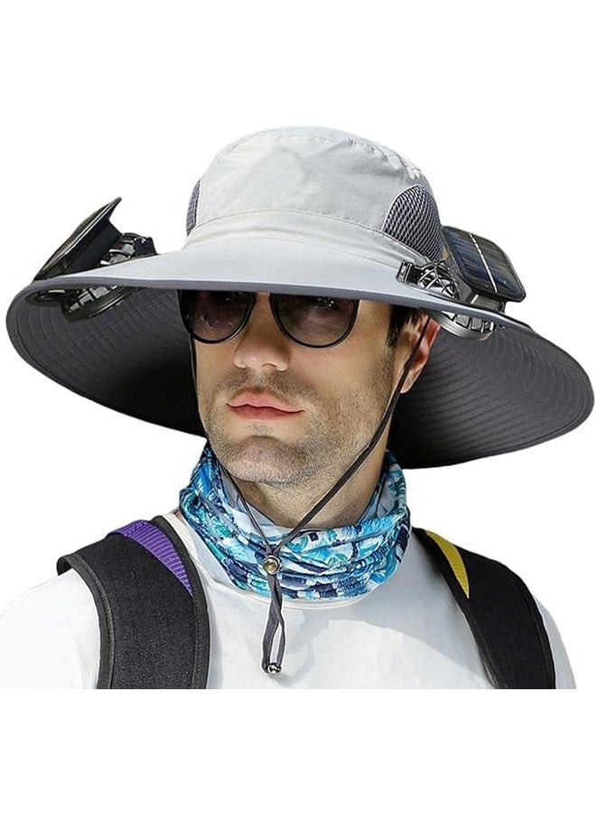 Muyixin Outdoor Wide Brim Sun Hat with 2 Solar Fan -  Sun Bucket Hat for Men Women, UPF 50+ Bucket Fishing Beach Hat Fan Built in - Image 1