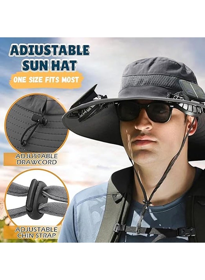 Muyixin Outdoor Wide Brim Sun Hat with 2 Solar Fan -  Sun Bucket Hat for Men Women, UPF 50+ Bucket Fishing Beach Hat Fan Built in - Image 4