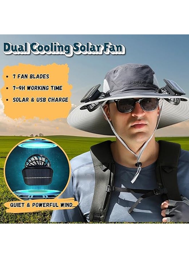 Muyixin Outdoor Wide Brim Sun Hat with 2 Solar Fan -  Sun Bucket Hat for Men Women, UPF 50+ Bucket Fishing Beach Hat Fan Built in - Image 2