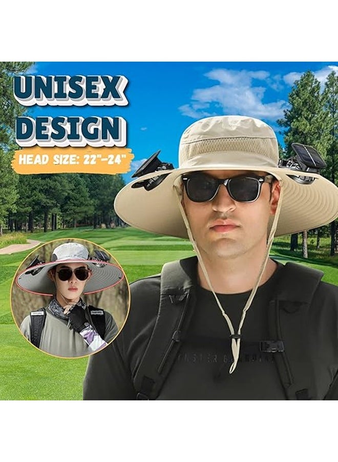 Muyixin Outdoor Wide Brim Sun Hat with 2 Solar Fan -  Sun Bucket Hat for Men Women, UPF 50+ Bucket Fishing Beach Hat Fan Built in - Image 3