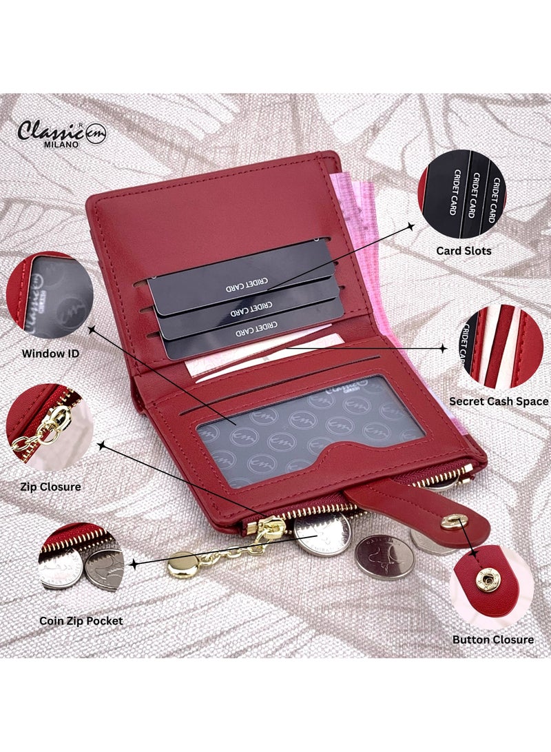 كلاسيك ميلانو - محفظة نسائية أنيقة من الجلد الصناعي مع حافظة بطاقات | محفظة عملات معدنية للنساء | محفظة نسائية نحيفة للاستخدام اليومي والسفر والهدايا - Image 2