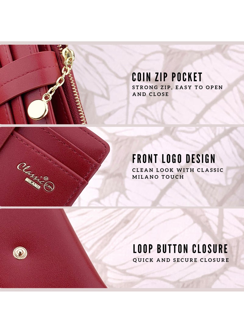 كلاسيك ميلانو - محفظة نسائية أنيقة من الجلد الصناعي مع حافظة بطاقات | محفظة عملات معدنية للنساء | محفظة نسائية نحيفة للاستخدام اليومي والسفر والهدايا - Image 3