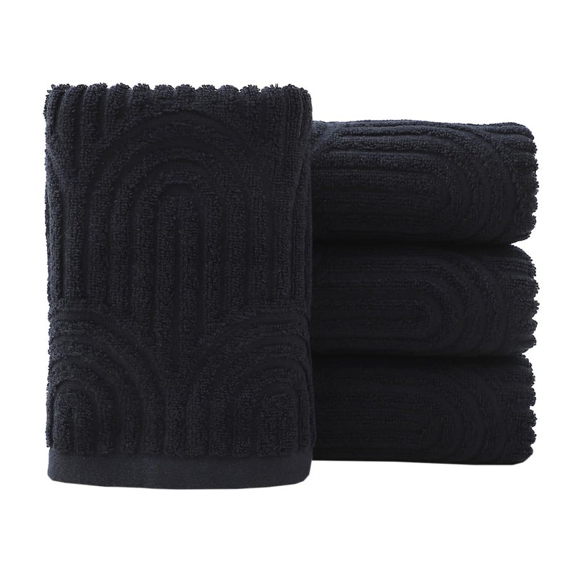 Pidada Hand Towels Set of 4 Striped Pattern 100% Cotton Absorbent Soft Decorative Towel for Bathroom (Black) - Image 1