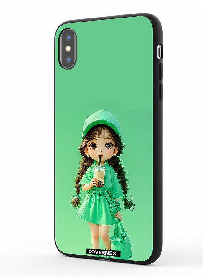 Covernex Apple iPhone Xs Protective Case Cover Printed Featuring Boba Girl Chibi Style Fashion - Image 1