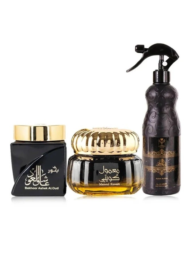 ALMAS PERFUMES Ashiq Al Oud Incense 30g Ashiq Al Oud Maamoul 60g Ashiq Al Oud Freshener 480 ml - Image 1