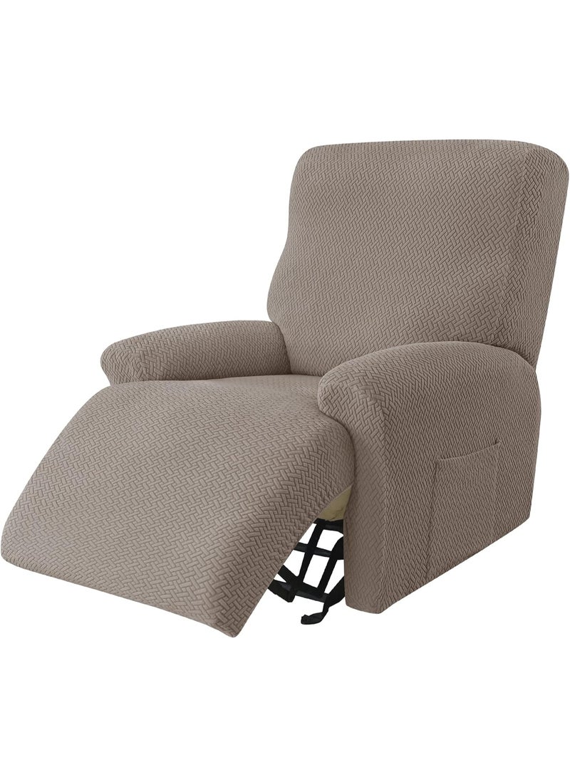 GuRiver Recliner Chair Covers, Stretch Reclining Chair Covers, Recliner Sofa Slipcovers Stripe Jacquard Lazy Couch Covers Furniture Protector Covers for Pet Kid (1 Seater,Brown) - Image 1
