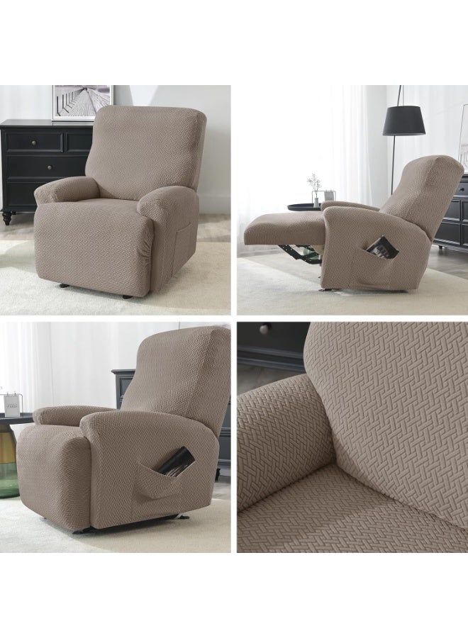 GuRiver Recliner Chair Covers, Stretch Reclining Chair Covers, Recliner Sofa Slipcovers Stripe Jacquard Lazy Couch Covers Furniture Protector Covers for Pet Kid (1 Seater,Brown) - Image 5