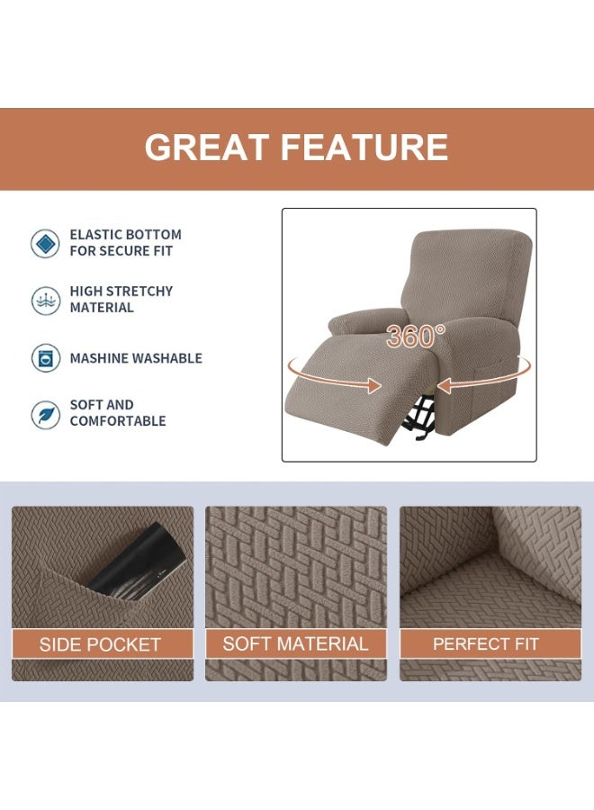 GuRiver Recliner Chair Covers, Stretch Reclining Chair Covers, Recliner Sofa Slipcovers Stripe Jacquard Lazy Couch Covers Furniture Protector Covers for Pet Kid (1 Seater,Brown) - Image 3