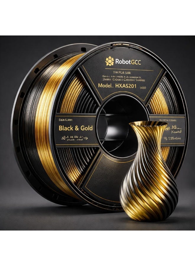 Robotgcc Pla Silk Dual Color 3D Printer Filament 1.75Mm 1Kg - Black & Gold