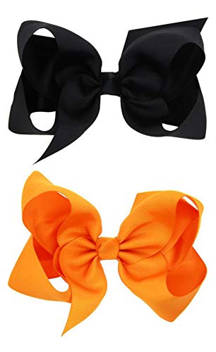 Patiky Hair Clips Boutique Hair Bows Alligator Clip for Women Girl Hairpin 6 Inch Large Cheer Bow Clip Handmade Bowknot Barrettes Hair Accessories TSFJ02 (Black Orange) - Image 1