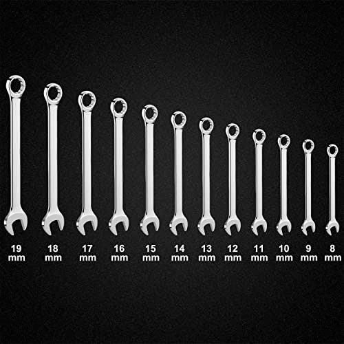 EFFICERE 12-Piece Metric Combination Wrench Set in Roll-up Pouch, Non-Skip Sizes 8mm - 19mm | Chrome Vanadium Steel with Mirror Finish | Ideal for General Household, Garage Workshop, Auto Repairs and Much More - Image 3