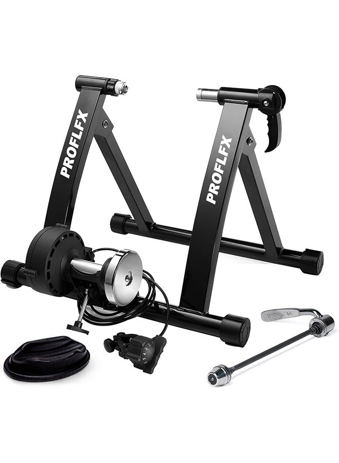 L&E Bike Trainer Stand Indoor Riding Portable Stainless Steel Indoor Trainer w/Magnetic Flywheel, Noise Reduction, 6 Resistance Settings, Stationary Exercise for Road & Mountain Bikes - Image 1