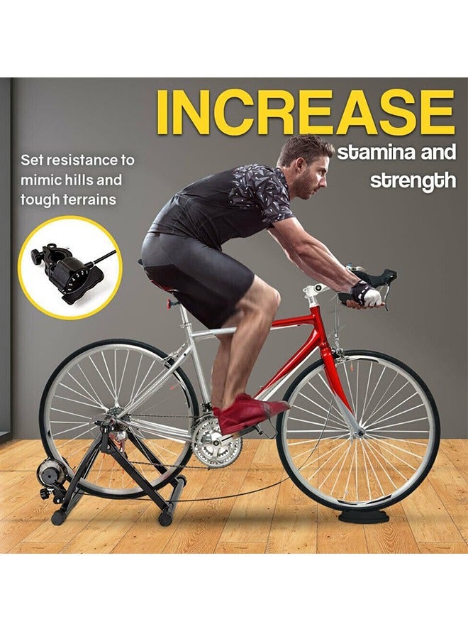 L&E Bike Trainer Stand Indoor Riding Portable Stainless Steel Indoor Trainer w/Magnetic Flywheel, Noise Reduction, 6 Resistance Settings, Stationary Exercise for Road & Mountain Bikes - Image 2