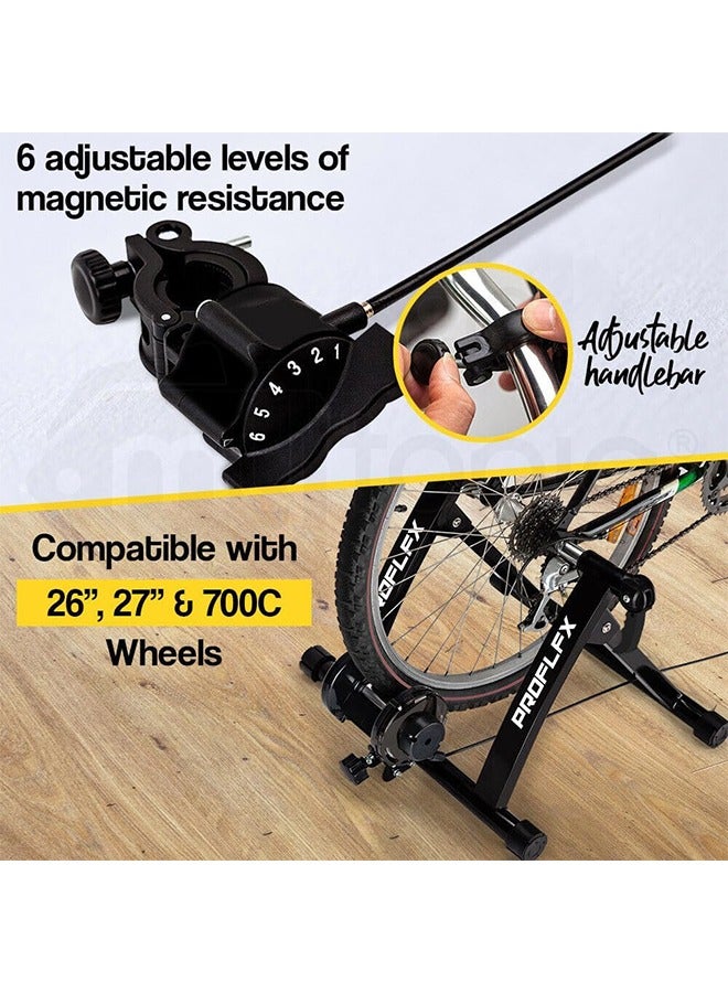 L&E Bike Trainer Stand Indoor Riding Portable Stainless Steel Indoor Trainer w/Magnetic Flywheel, Noise Reduction, 6 Resistance Settings, Stationary Exercise for Road & Mountain Bikes - Image 3