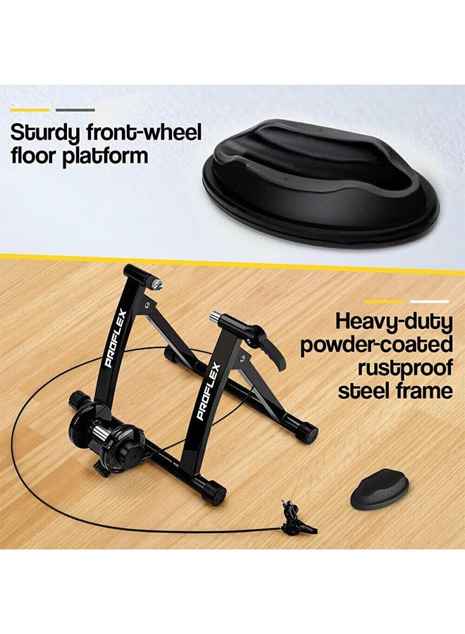 L&E Bike Trainer Stand Indoor Riding Portable Stainless Steel Indoor Trainer w/Magnetic Flywheel, Noise Reduction, 6 Resistance Settings, Stationary Exercise for Road & Mountain Bikes - Image 4