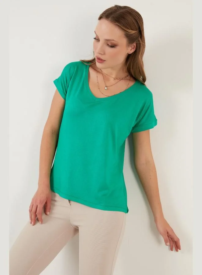 Lela Lela V-Neck Relaxed Fit Blouse with Slit, Women's Blouse 5862000