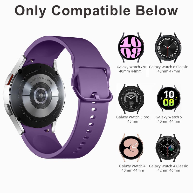 Lerobo 5 Pack Compatible with Galaxy Watch 7 6 5 4 Band 40mm 44mm/ Galaxy Watch 6 4 Classic Band 43mm 47mm 46mm 42mm/Watch 5 pro 45mm,Active 2, 20mm Watch Band Soft Silicone Sport Women Men - Image 4