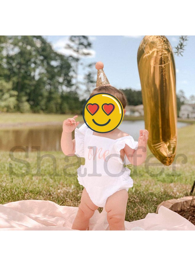 Shalofer Baby Girls First Birthday Outfit One Year Old Birthday Romper Cute Backless Ruffles Jumpsuit with Headband (White,6-12 Months) - Image 1