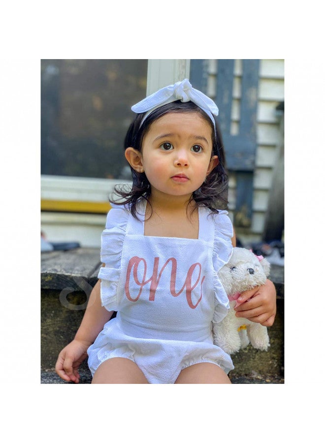 Shalofer Baby Girls First Birthday Outfit One Year Old Birthday Romper Cute Backless Ruffles Jumpsuit with Headband (White,6-12 Months) - Image 2