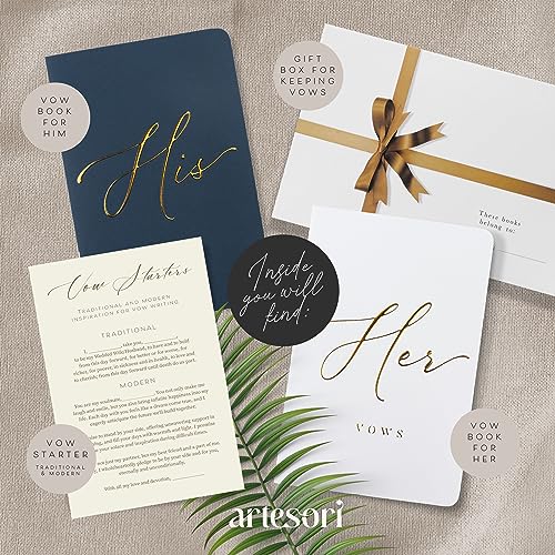 ARTESORI Premium Wedding Vow Book for Her & Him, Soft Touch, Gold Foil, 28 Lined Pages, Wedding Vow Books His and Hers, Wedding Essentials, Wedding Registry Ideas, His and Hers Gifts [White & Navy] - Image 2