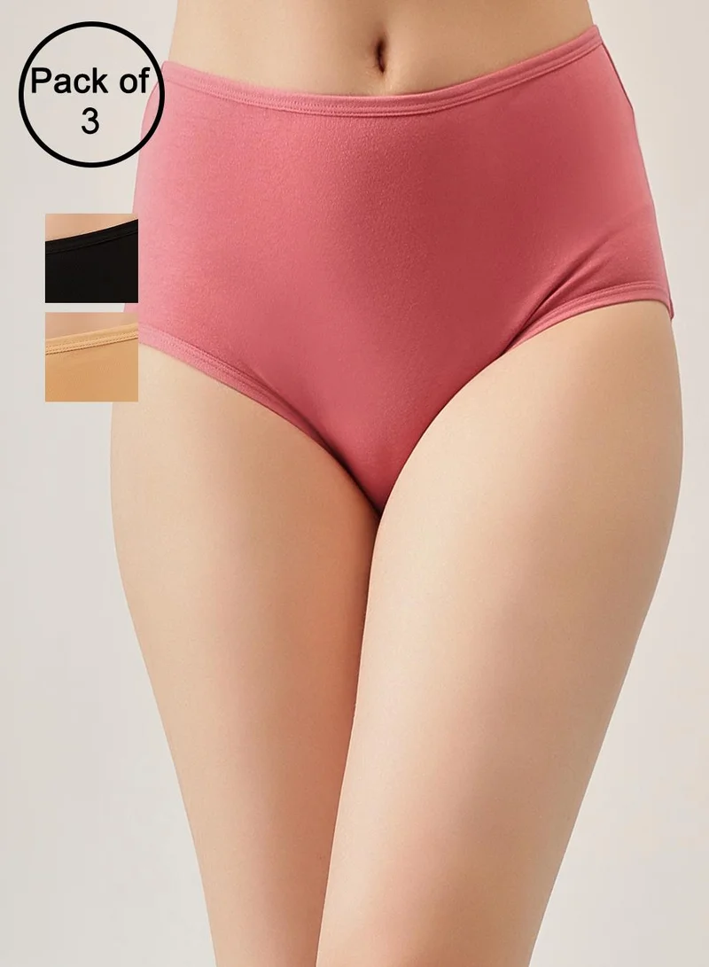 كلوفيا Pack of 3 High Waist Hipster Panties - Cotton