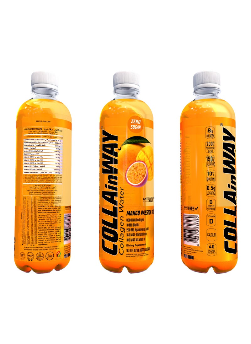 COLLAinWay - COLLAinWay Collagen Drink 8000mg Mango Passion Fruit - Zero Sugar , Biotin, Hyaluronic Acid, L-Glutathione, Vitamin D - Support Hair, Skin, Nail & Bone Health, Anti-Aging Hydrating Beauty Beverage - Pack of 12 - Image 1