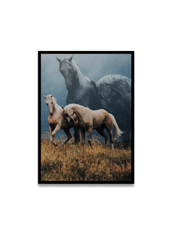 ماركتنا لوحة جدارية قماشية فنية لتزيين الحائط بتصميم حصان  مع برواز  اسود مجوف مقاس (120x80) قطعة واحدة - Image 2