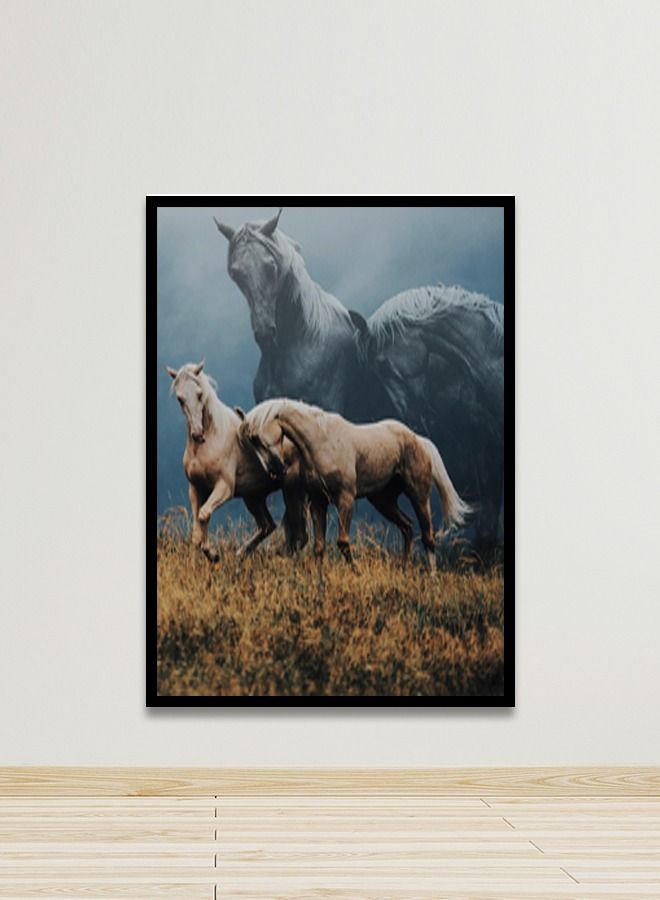 ماركتنا لوحة جدارية قماشية فنية لتزيين الحائط بتصميم حصان  مع برواز  اسود مجوف مقاس (120x80) قطعة واحدة - Image 1