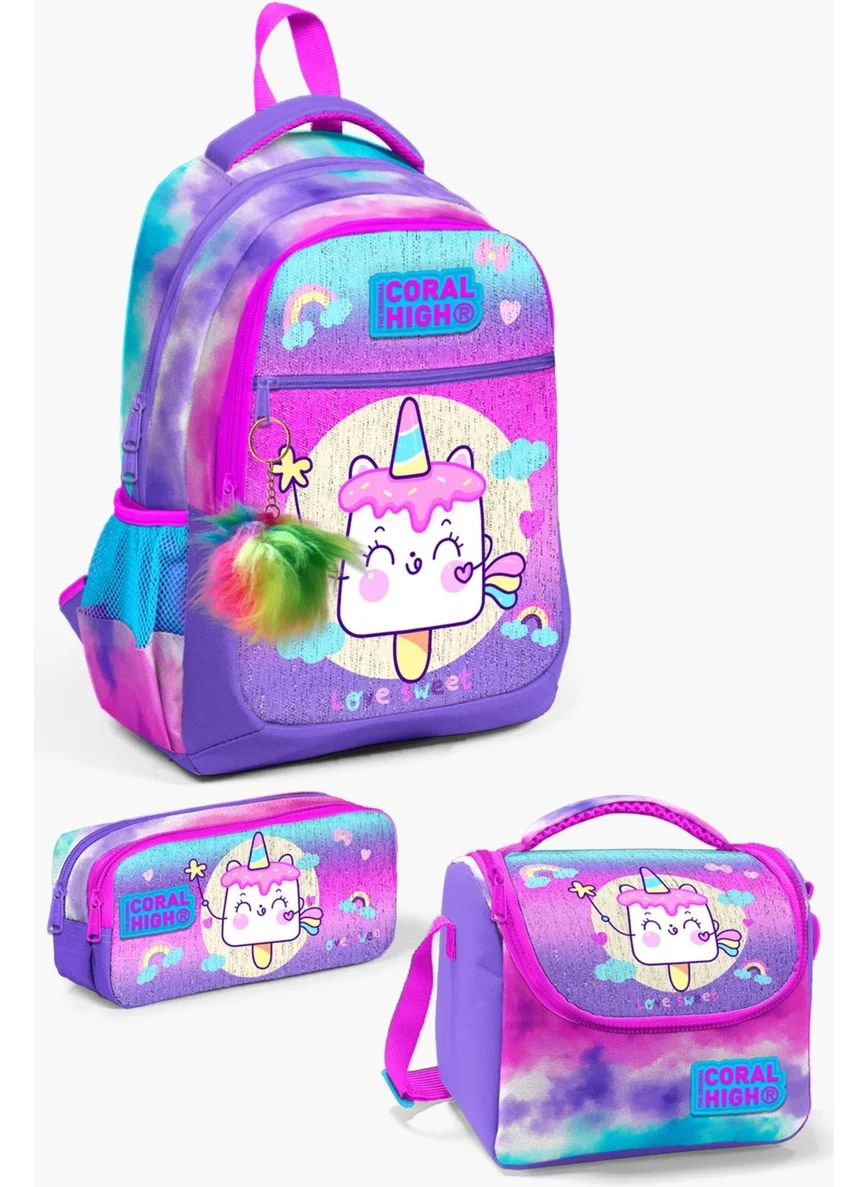 كورال هاي Kids Colorful Batik Unicorn Ice Cream Patterned 3-Piece School Bag Set SET0123480