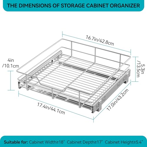 STORKING Pull Out Cabinet Organizer 17" W X 17" D, Slide Out Drawers For Kitchen Organizers and Storage, Pull Out Drawers For Cabinets Capacity Heavy Duty Caddy, Cabinet Shelves Chrome-Plated, Bathroom Pantry - Image 2