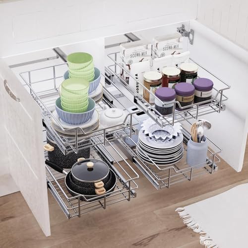 STORKING Pull Out Cabinet Organizer 17" W X 17" D, Slide Out Drawers For Kitchen Organizers and Storage, Pull Out Drawers For Cabinets Capacity Heavy Duty Caddy, Cabinet Shelves Chrome-Plated, Bathroom Pantry - Image 5