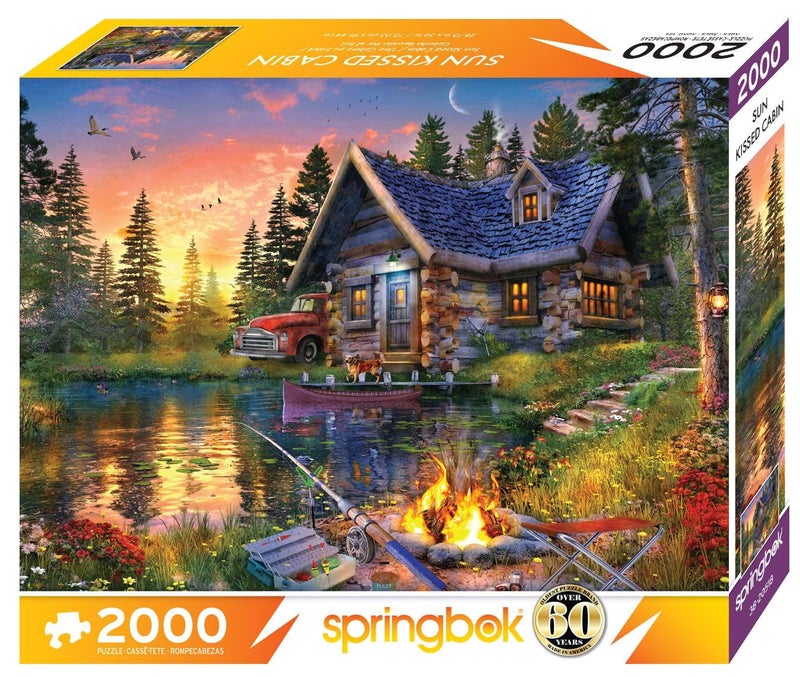 Springbok's Sunkissed Cabin 2000 Piece Puzzle for Adults Features a Beautifully Illustrated Lakeside Cabin Retreat - Ribbon Cut Pieces
