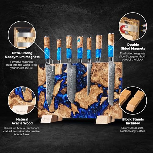 Senken Knives SENKEN Dark Tsunami Extra Large Magnetic Knife Block Holds Up to 16 Knives Knife Block without Knives Beautiful Dark Blue Resin Burl Wood Blend Knife Holder Dark Tsunami Blue Resin Blend - Image 3