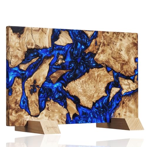 Senken Knives SENKEN Dark Tsunami Extra Large Magnetic Knife Block Holds Up to 16 Knives Knife Block without Knives Beautiful Dark Blue Resin Burl Wood Blend Knife Holder Dark Tsunami Blue Resin Blend - Image 1