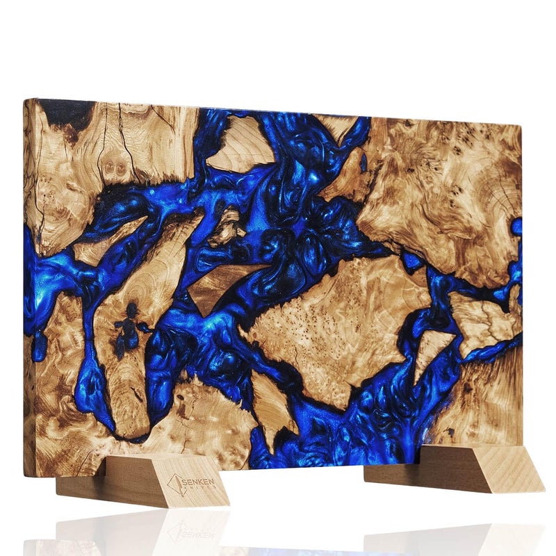 Senken Knives SENKEN Dark Tsunami Extra Large Magnetic Knife Block Holds Up to 16 Knives Knife Block without Knives Beautiful Dark Blue Resin Burl Wood Blend Knife Holder Dark Tsunami Blue Resin Blend - Image 2