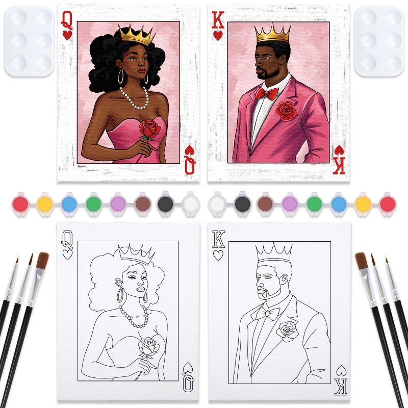 Nuberlic Couples Date Night Painting Kit Playing Card Sip and Paint Kit for Adults Pre Drawn Canvas for Painting for Adult Love Couple Pre Drawn Stretched Canvas Kit Art Set 2 Pack 8"x10" - Image 1