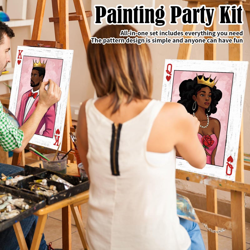Nuberlic Couples Date Night Painting Kit Playing Card Sip and Paint Kit for Adults Pre Drawn Canvas for Painting for Adult Love Couple Pre Drawn Stretched Canvas Kit Art Set 2 Pack 8"x10" - Image 3