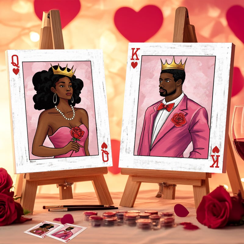 Nuberlic Couples Date Night Painting Kit Playing Card Sip and Paint Kit for Adults Pre Drawn Canvas for Painting for Adult Love Couple Pre Drawn Stretched Canvas Kit Art Set 2 Pack 8"x10" - Image 2