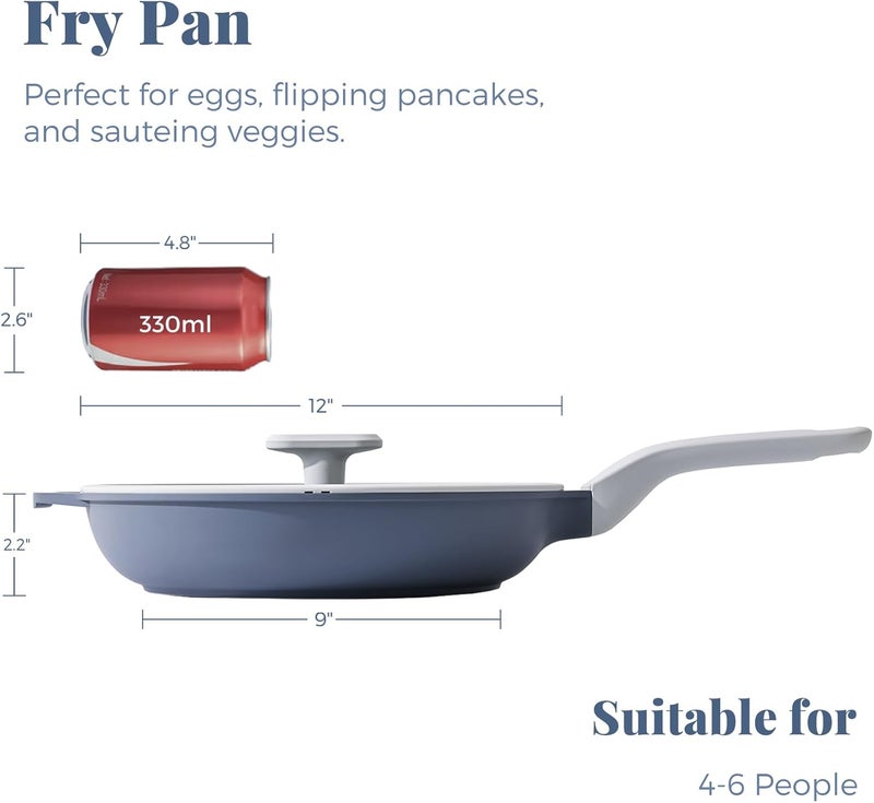 PRICUSIS Nonstick Ceramic Frying Pan with Lid, 8/10/12 Inch, Metal Utensil Safe, PFOA & PFAS Free, Scratch & Stain Resistant Skillet, Oven & Dishwasher Safe, Induction Compatible – Gray (12-Inch) - Image 2