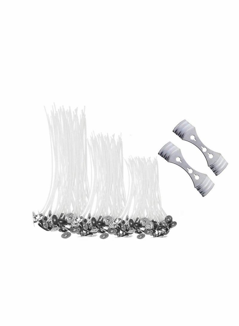SYOSI Candle Wicks, 150 Pieces Pre-Waxed Candle Wicks with 2 Pieces Stainless Wick Holder Sustainer for Candle (10cm, 15cm and 20cm) - Image 1