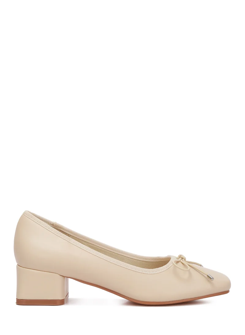 London Rag Low Block Heel Ballerinas in Beige